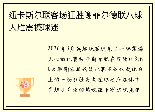 纽卡斯尔联客场狂胜谢菲尔德联八球大胜震撼球迷